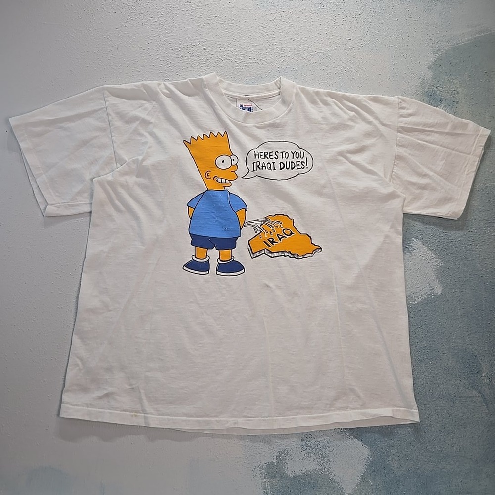 VTG Bart Simpson Mens XL Gulf War Boot‎ DIY T Shirt White Iraq Single Stitch USA - Picture 2 of 10